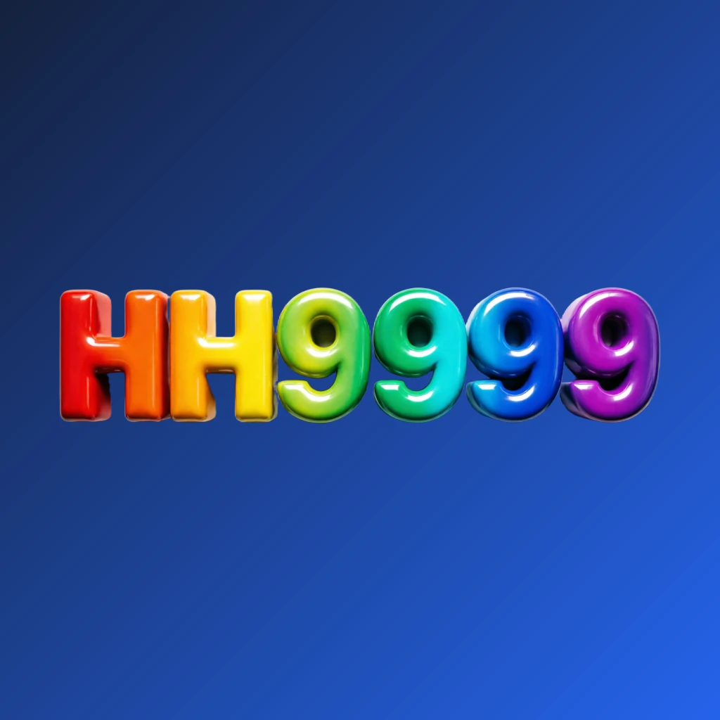 3D logo of HH9999 with oversized bold font in colorful rainbow gradient and glossy plastic texture, featuring strong shadows and highlights on a transparent background, designed as a wide horizontal rectangular wordmark for website header